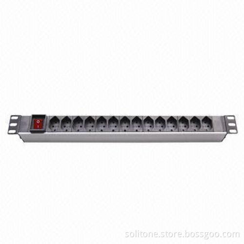 Power Distribution Units, Swiss Plug Socket, 14-way Socket, 16A, 19-inch Network Cabinet, Size 1U